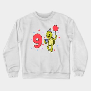 I am 9 with turtle - kids birthday 9 years old Crewneck Sweatshirt